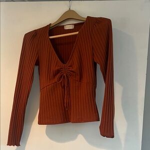 Altar'd State cropped Rust Ribbed V-Neck Blouse